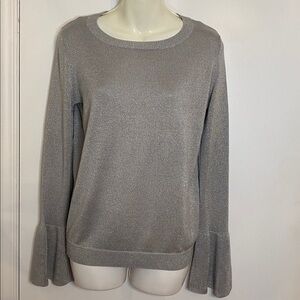Simons Icone Silver Sparkle Crew neck bell sleeve sweater Size Small